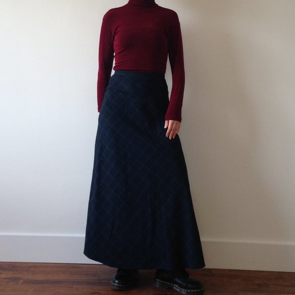 Navy & Green Plaid Maxi Skirt - Picture 2 of 16